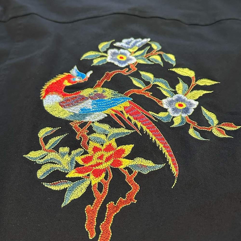 Yi Lin Black Embroidered‎ Peacock Floral Jacket Medium vintage style